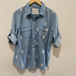 Large Half-Sleeve Chambray Top with Print (Sonoma Brand)